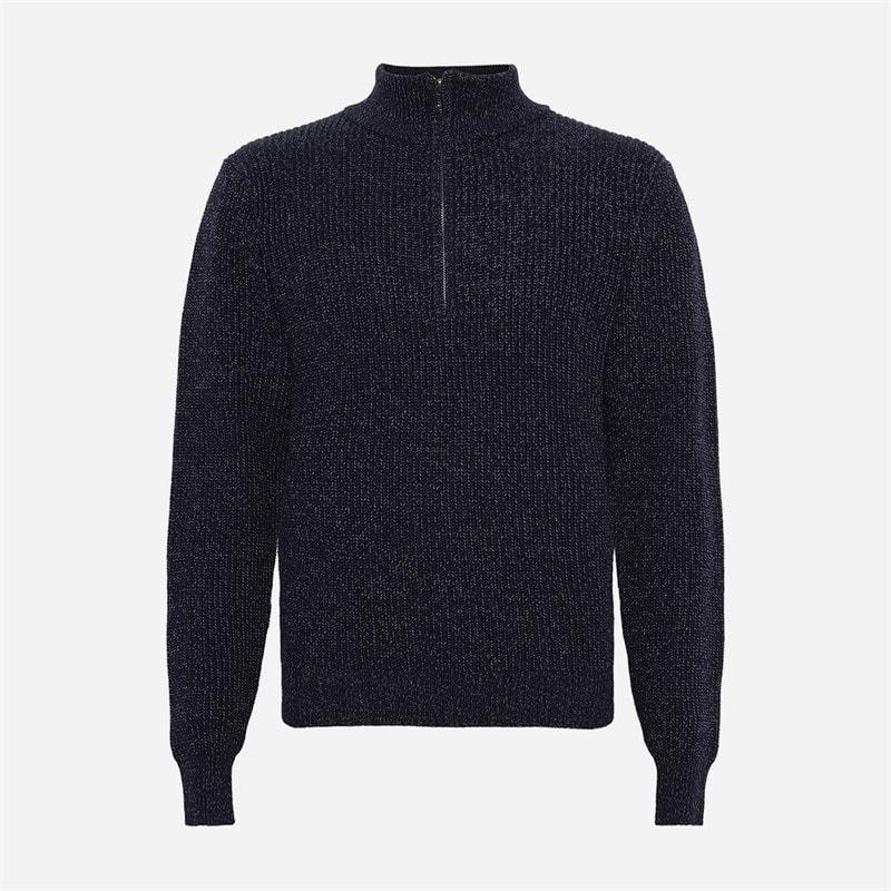 Drenge grtone langærmet halv lynlås striktrøje Navy Melange - Billede 4
