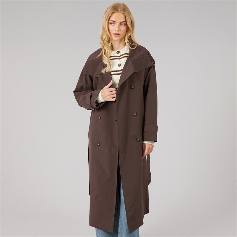 Brave Soul Dame joely maxi trenchcoat - Chocolate