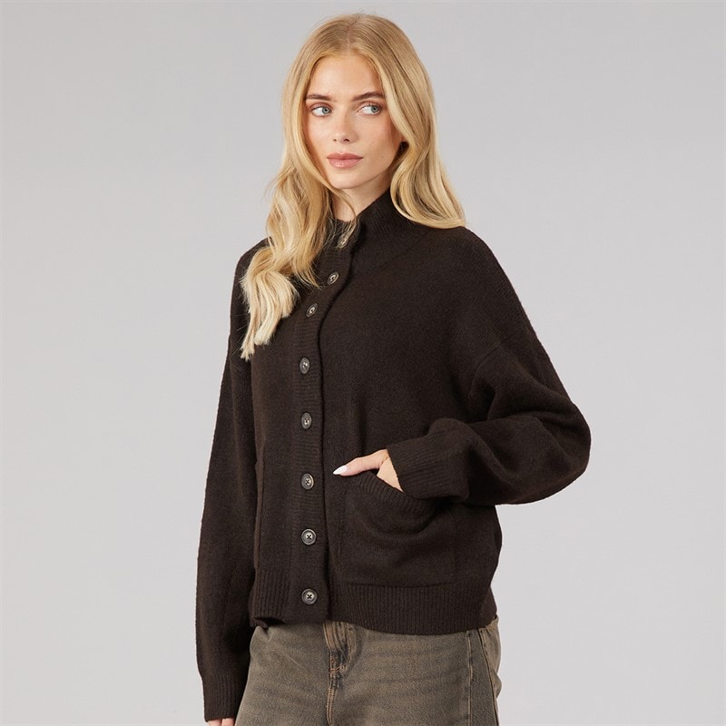 Dame strikket cardigan med knapper Chocolate - Billede 3