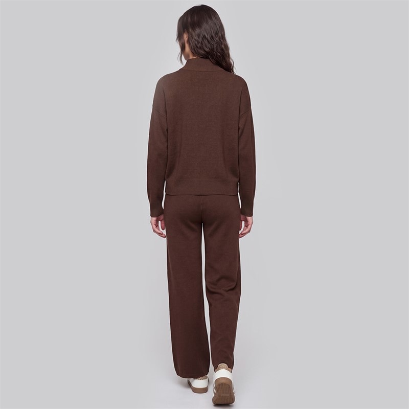 Dame joey strikket jumper og bukser med vide ben sæt Chocolate - Billede 2
