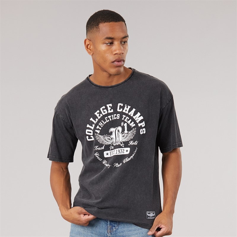 Brave Soul Herre elsdon afslappet pasform t-shirt med rund hals - Dark Grey Acid Wash