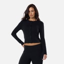 Dame ribbet knap-op top Sort