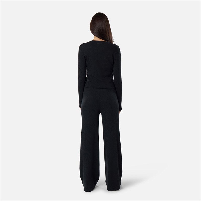 Dame ribbet knap-op top Sort - Billede 3
