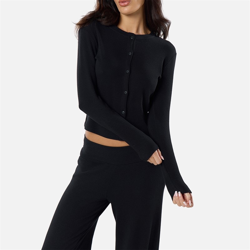 Dame ribbet knap-op top Sort - Billede 4