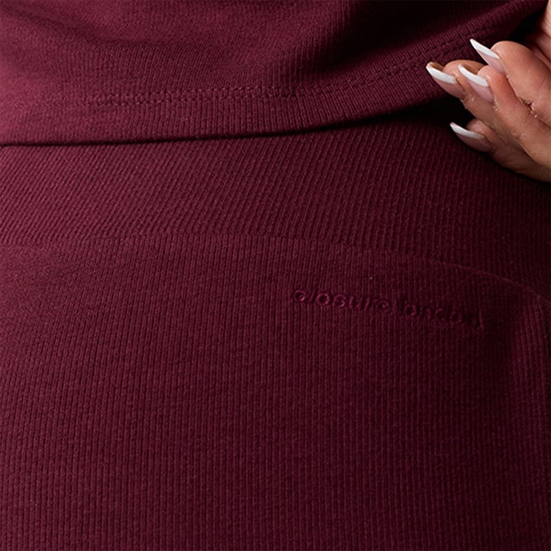 Dame ribstrikkede bukser med åben kant Bordeaux - Billede 4