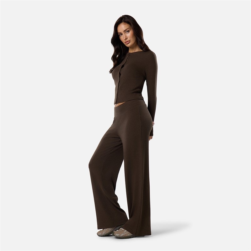 Dame ribbet knap-op top Coffee - Billede 2