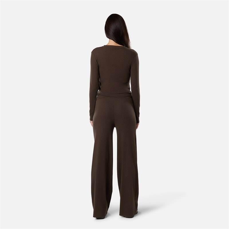 Dame ribbet knap-op top Coffee - Billede 3
