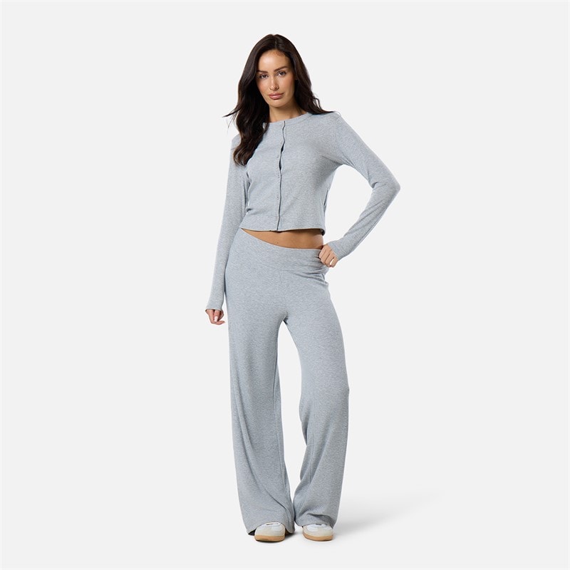 Dame ribbet knap-op top Grey Marl - Billede 2