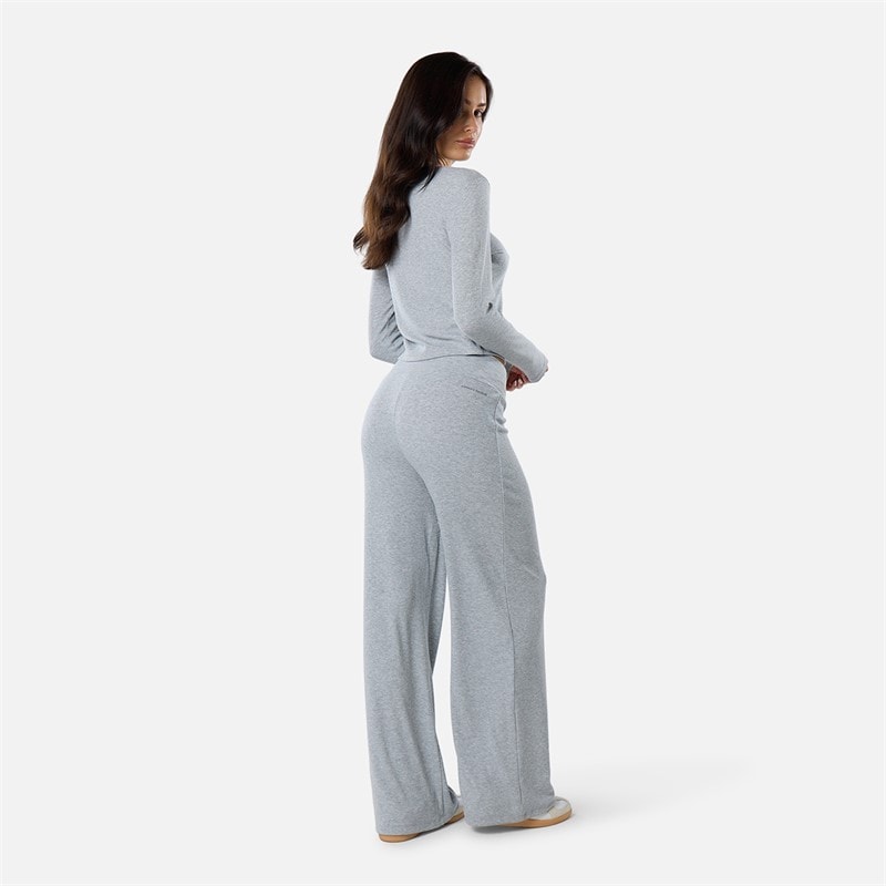 Dame ribbet knap-op top Grey Marl - Billede 3