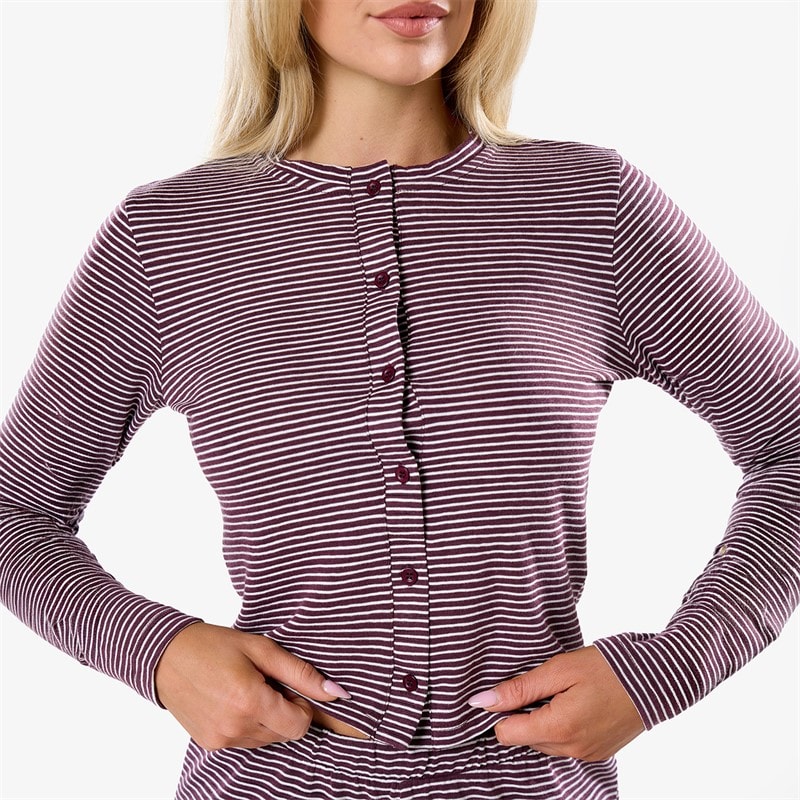 Dame stribet skjorte med knapper Plum/Hvid - Billede 4