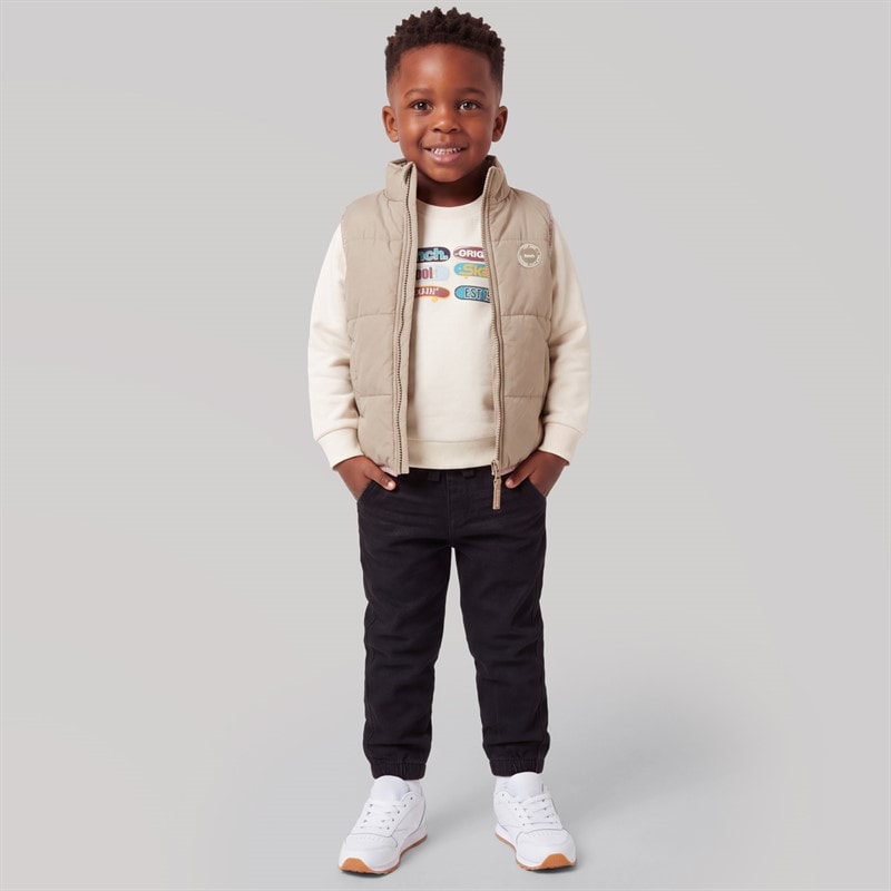 Drenge vatteret vest hættetrøje og jeans sæt Beige - Billede 4