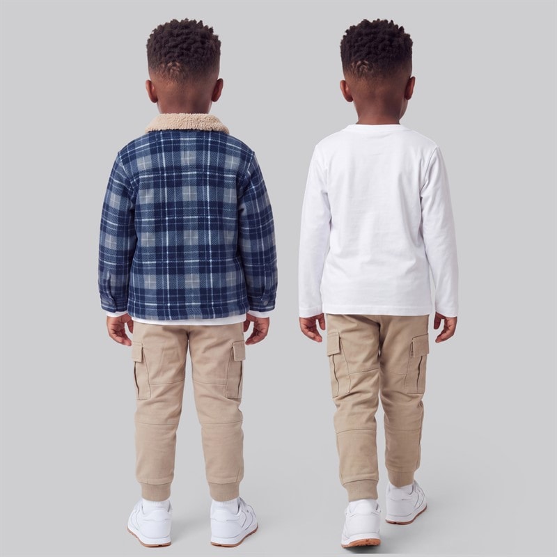 Drenge sherpa shacket cargobukser og t-shirt sæt Navy - Billede 2