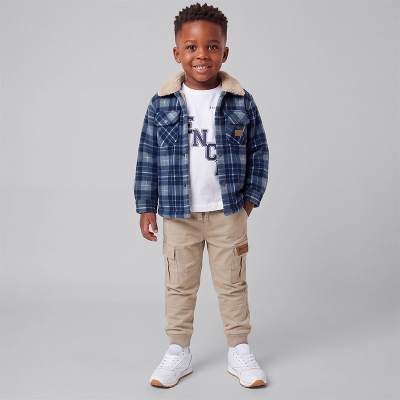 Drenge sherpa shacket cargobukser og t-shirt sæt Navy - Billede 3