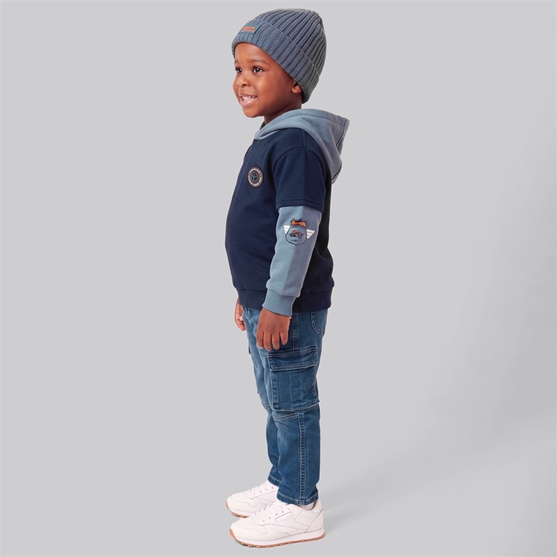 Drenge hættetrøje jeans og hue sæt Blå - Billede 4