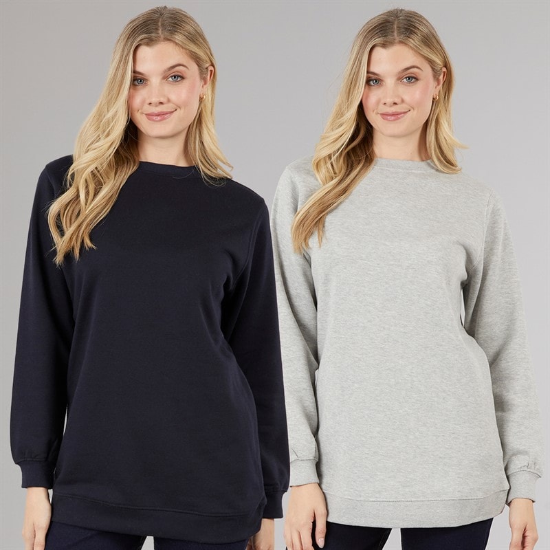 Dame to pak langærmede sweatshirts Navy/Gråmeleret - Billede 1