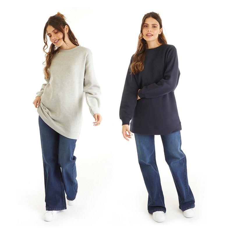 Dame to pak langærmede sweatshirts Navy/Gråmeleret - Billede 3