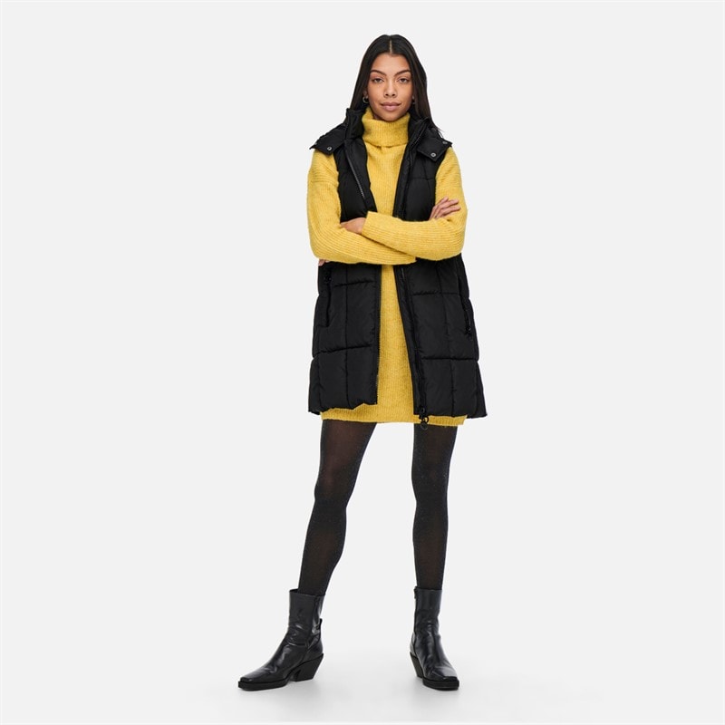 Dame lang vatteret gilet med margueritprint Sort - Billede 2
