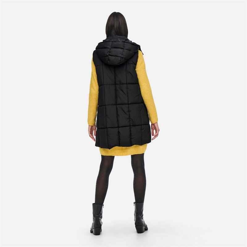 Dame lang vatteret gilet med margueritprint Sort - Billede 3