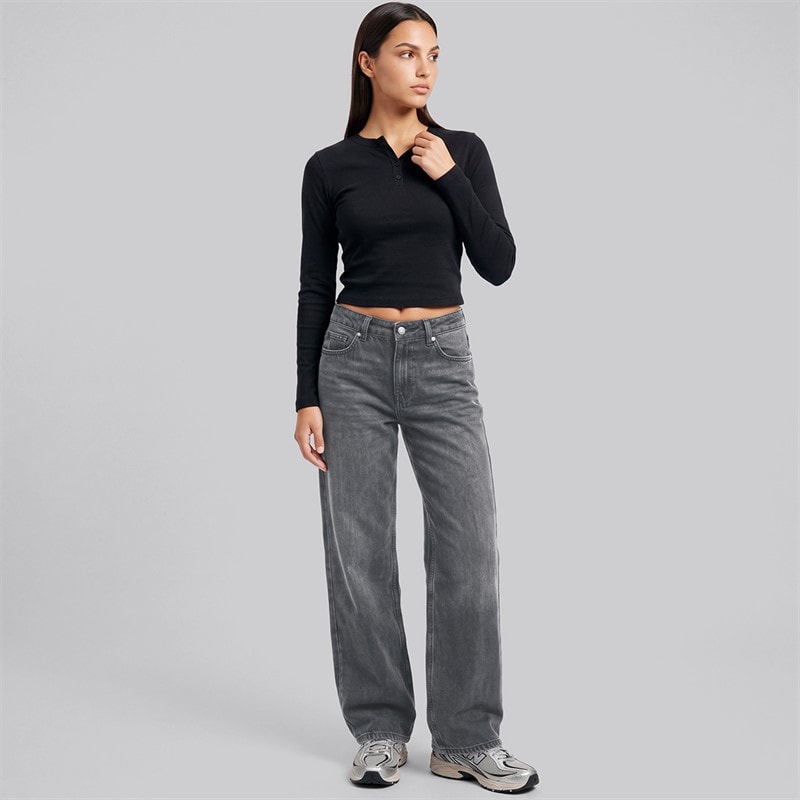 Dame penelopee tætsiddende langærmet henley t-shirt Sort - Billede 3