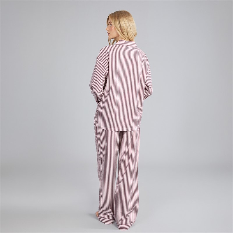 Dame pyjamasæt i stribet poplin Bordeaux - Billede 2