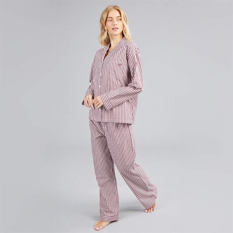 Dame pyjamasæt i stribet poplin Bordeaux - Billede 3