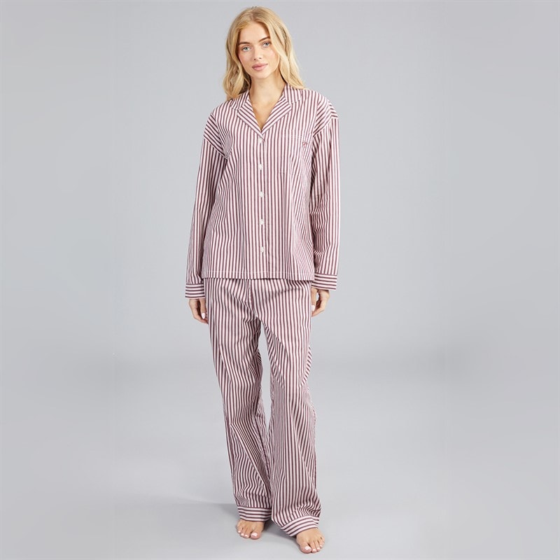 Dame pyjamasæt i stribet poplin Bordeaux - Billede 4