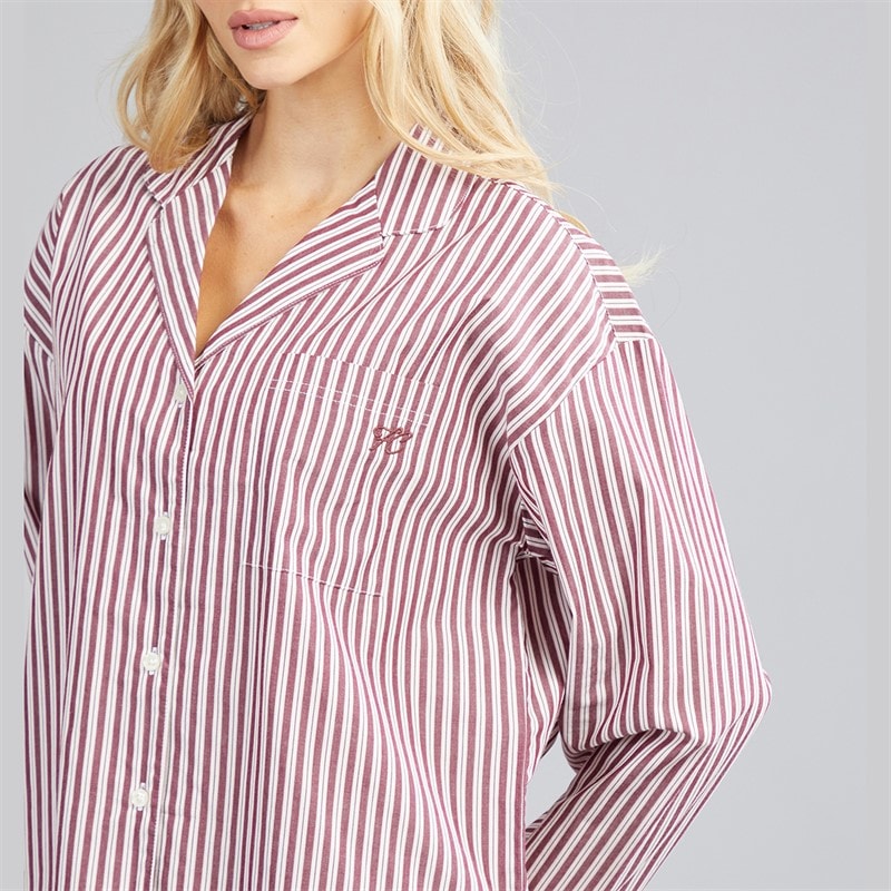 Dame pyjamasæt i stribet poplin Bordeaux - Billede 5