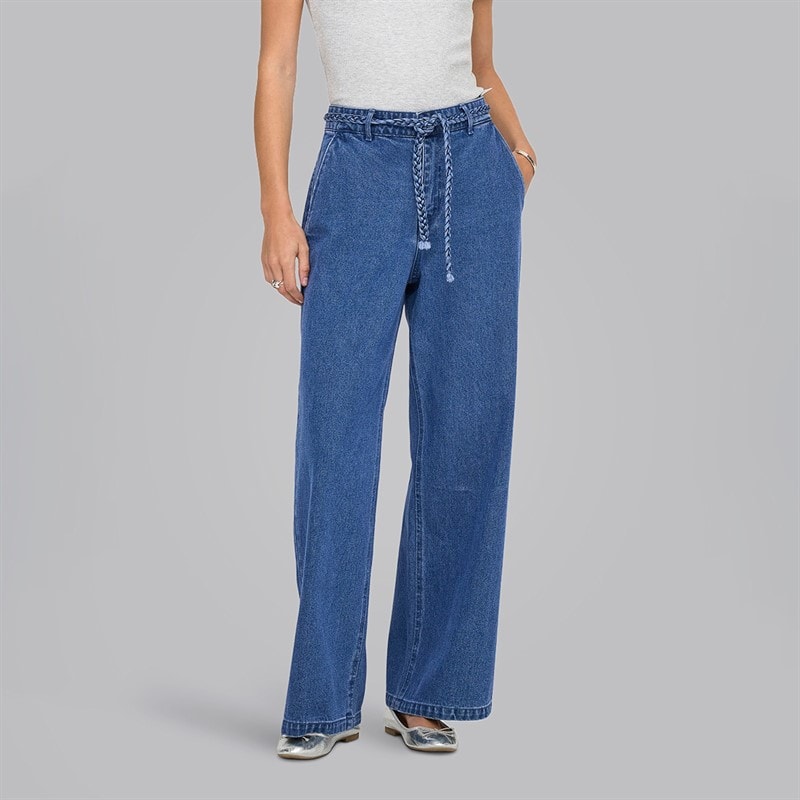 Only Dame arlene flet bredbenede jeans - Medium Blå Denim