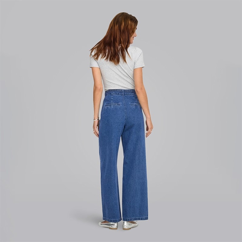 Dame arlene flet bredbenede jeans Medium Blå Denim - Billede 2