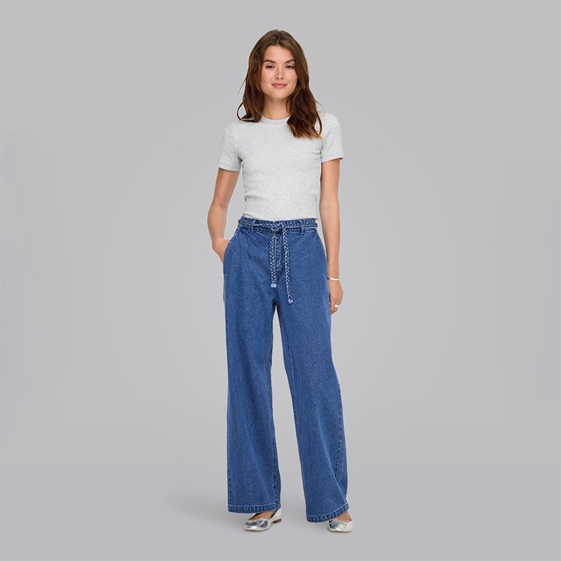 Dame arlene flet bredbenede jeans Medium Blå Denim - Billede 4