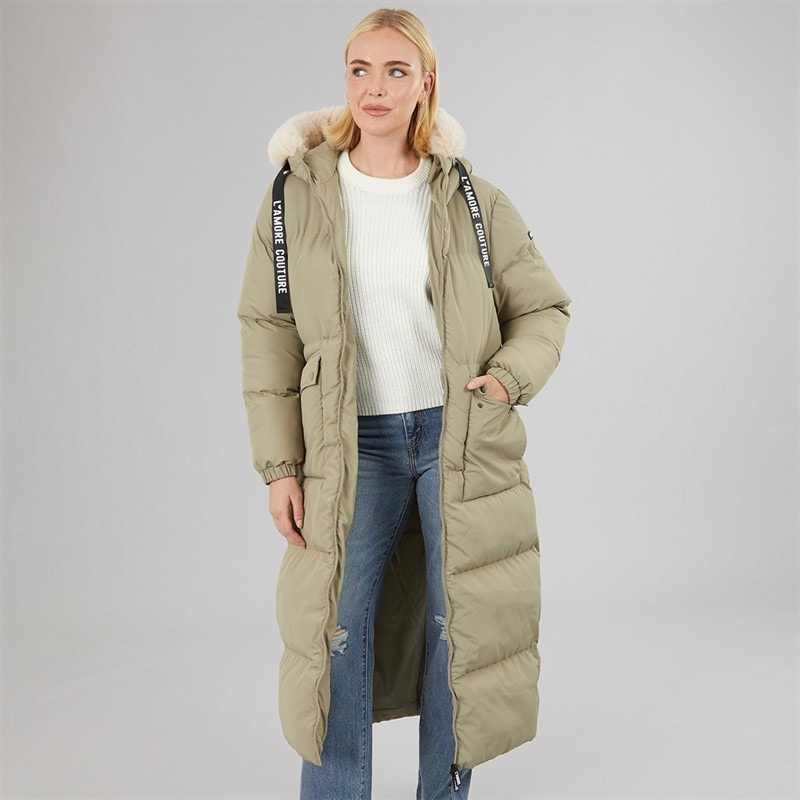Dame iris lang vatteret frakke Khaki - Billede 1