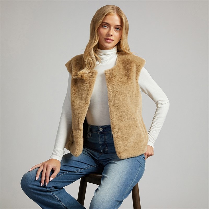 L'amore Couture Dame springfield imiteret pelsvest - Natural