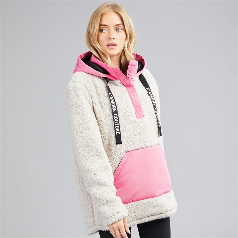 L'amore Couture Dame nebraska borg hættejakke - Camel/Pink