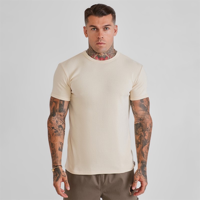 Herre waffle muscle fit t-shirt Ecru - Billede 1