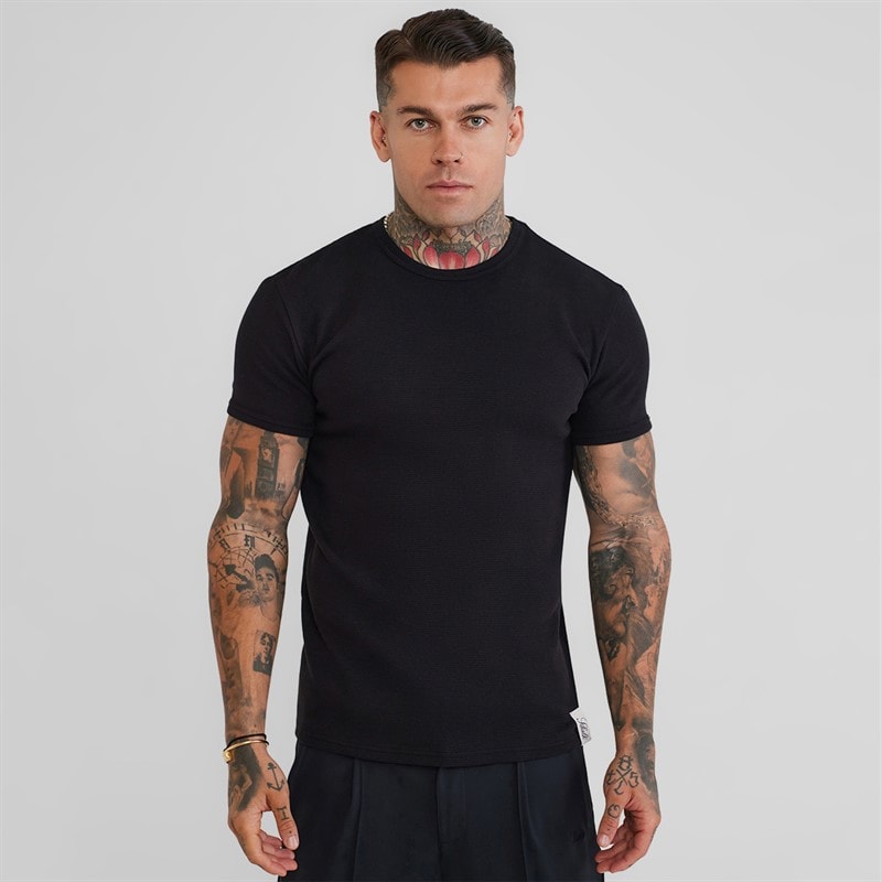 Herre waffle muscle fit t-shirt Sort - Billede 1