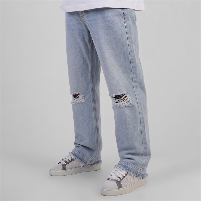 SikSilk Herre slidte løstsiddende jeans - Washed Light Blue