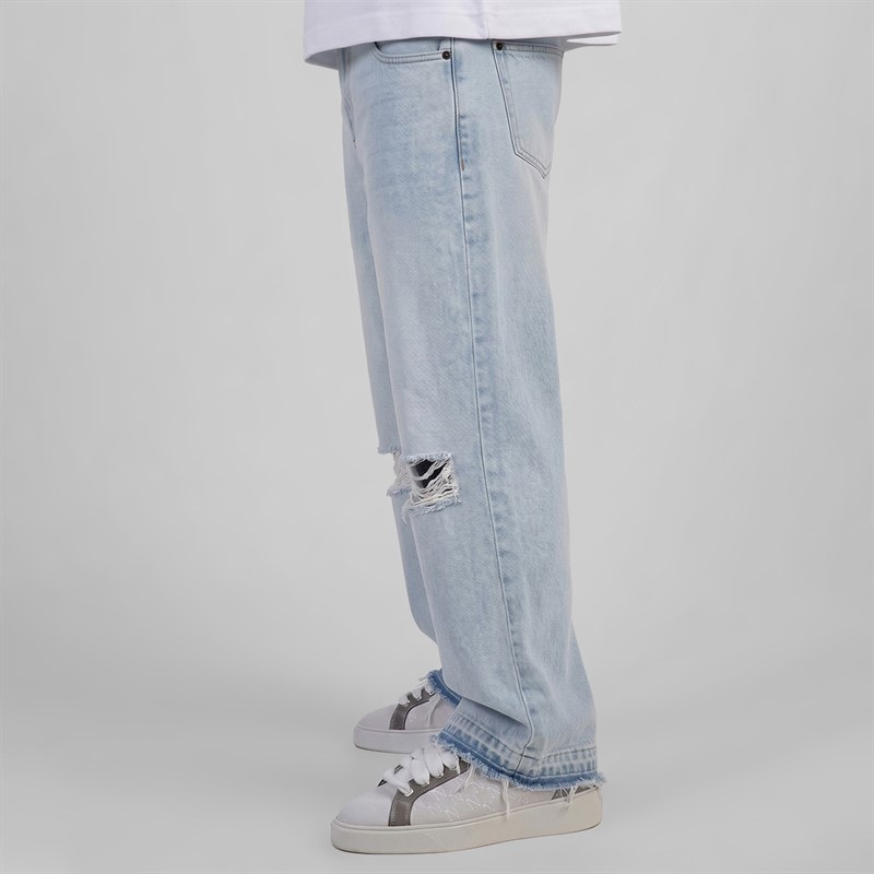 Herre slidte løstsiddende jeans Washed Light Blue - Billede 3