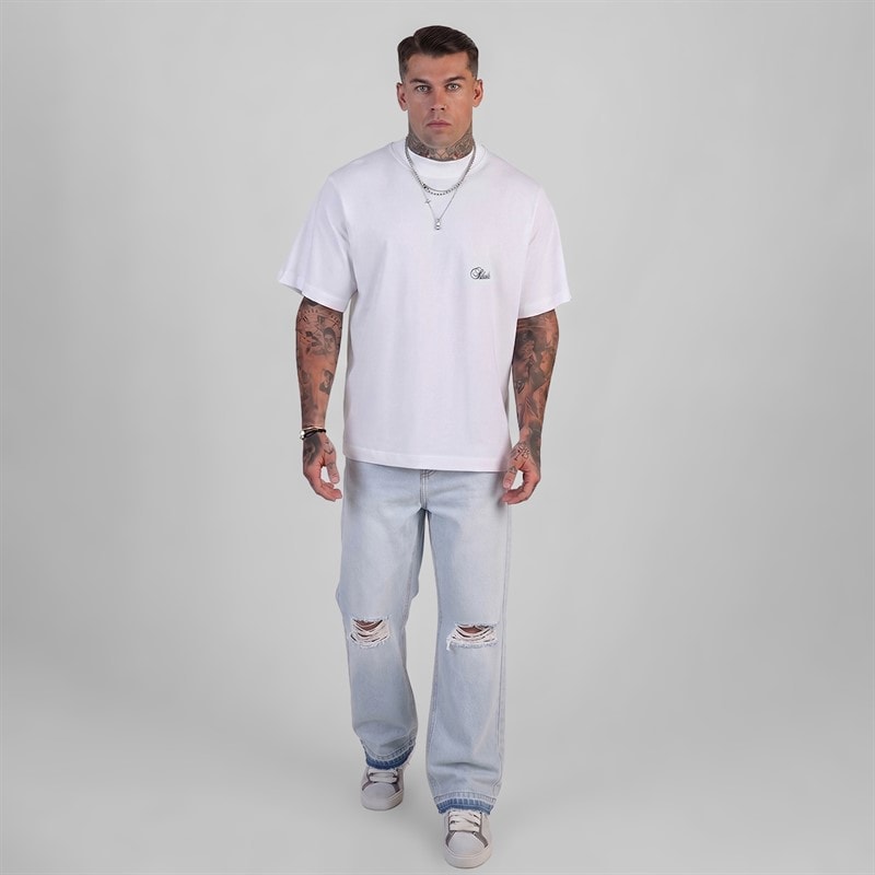 Herre slidte løstsiddende jeans Washed Light Blue - Billede 4