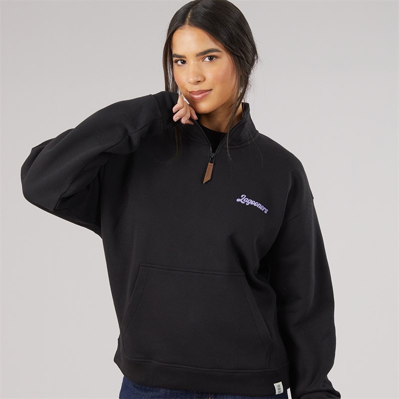Lagooners Dame burlow 1/4 lynlås sweatshirt - Sort