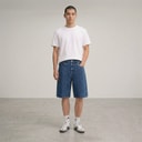Herre sdomidt løstsiddende denimshorts Middle Blue Denim