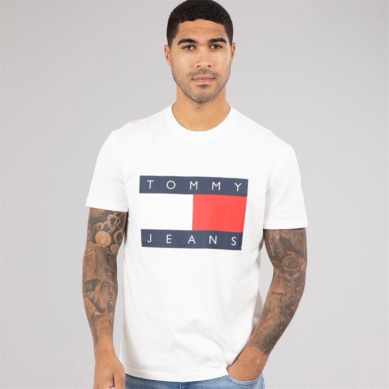 Tommy Jeans Herre big flag t-shirt - Ancient White