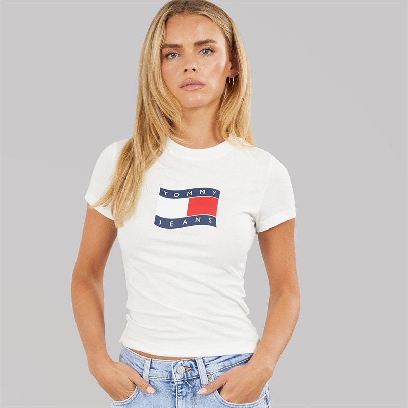 Dame bølget flag t-shirt Ecru - Billede 1