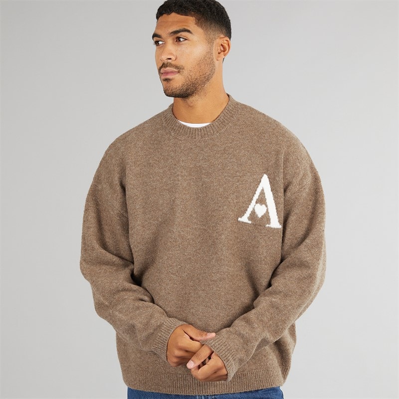 Avant Garde Herre hjerter strikket rundhalset sweater - Mink