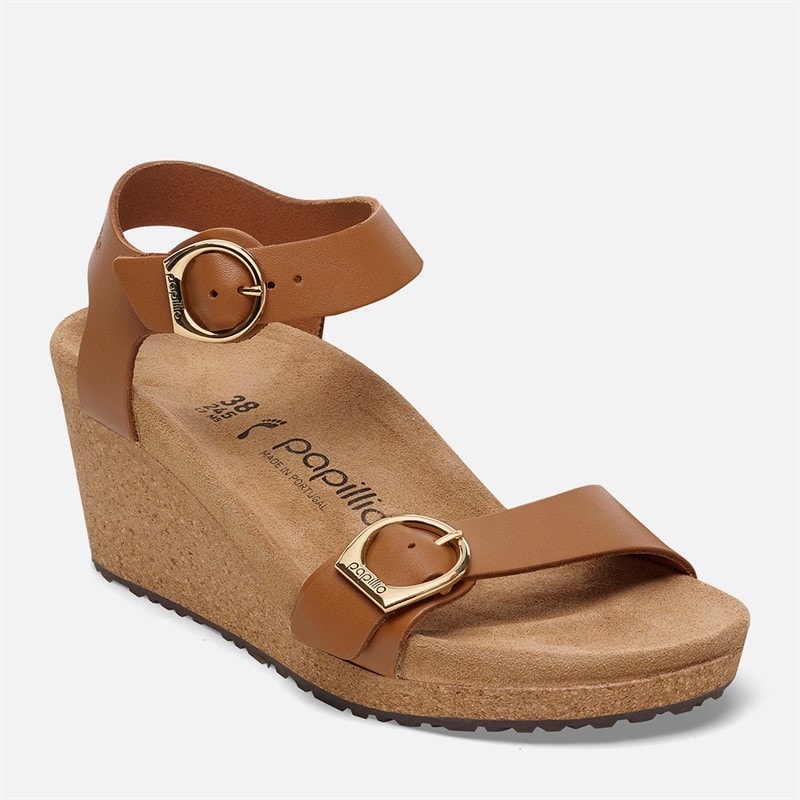 Dame soley ring spænde smal pasform kilehæl sandaler Ginger Brown - Billede 1