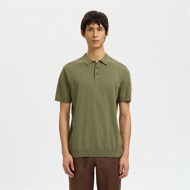 Herre berg strikket polo-shirt Deep Lichen Green - Billede 1
