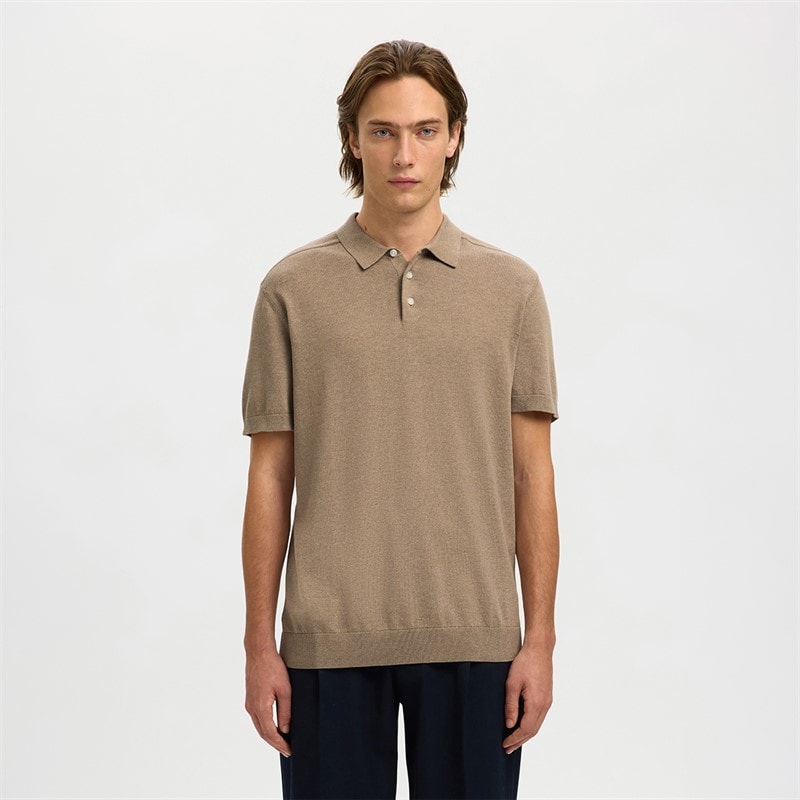 Herre berg strikket polo-shirt Savannah Tan - Billede 1