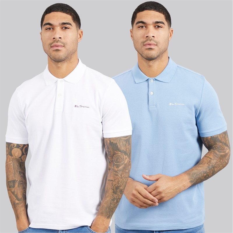 Ben Sherman Herre to-pak ensfarvede poloshirts - Hvid/Glacier - Billede 1