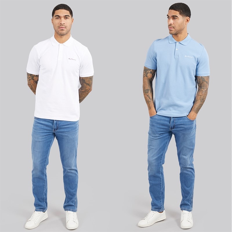 Ben Sherman Herre to-pak ensfarvede poloshirts - Hvid/Glacier - Billede 4