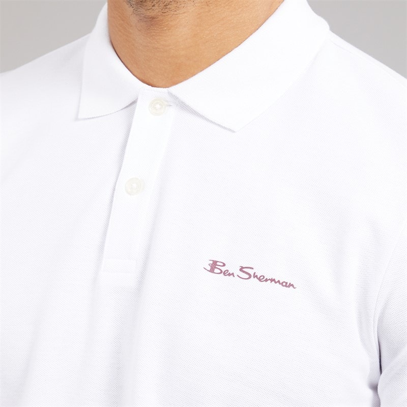Ben Sherman Herre to-pak ensfarvede poloshirts - Hvid/Glacier - Billede 5