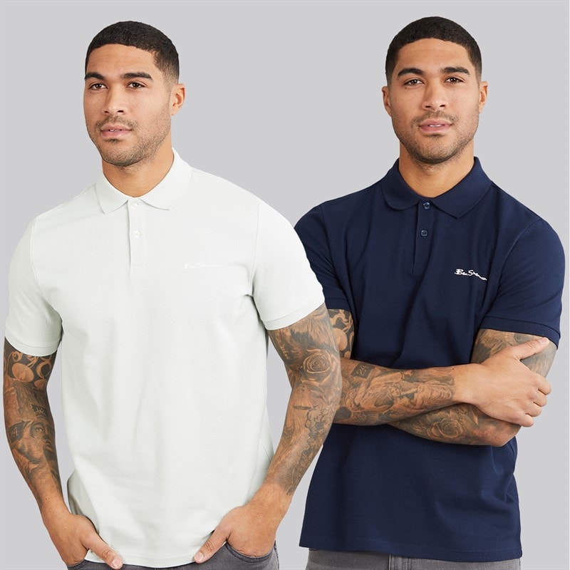 Ben Sherman Herre to-pak ensfarvede poloshirts - Lysegrøn/Dunkelnavy - Billede 1